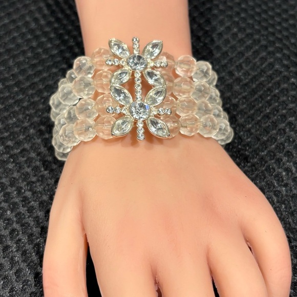 Sparkle & Shine Clear Beaded Floral Cuff Bracelet - Picture 5 of 7